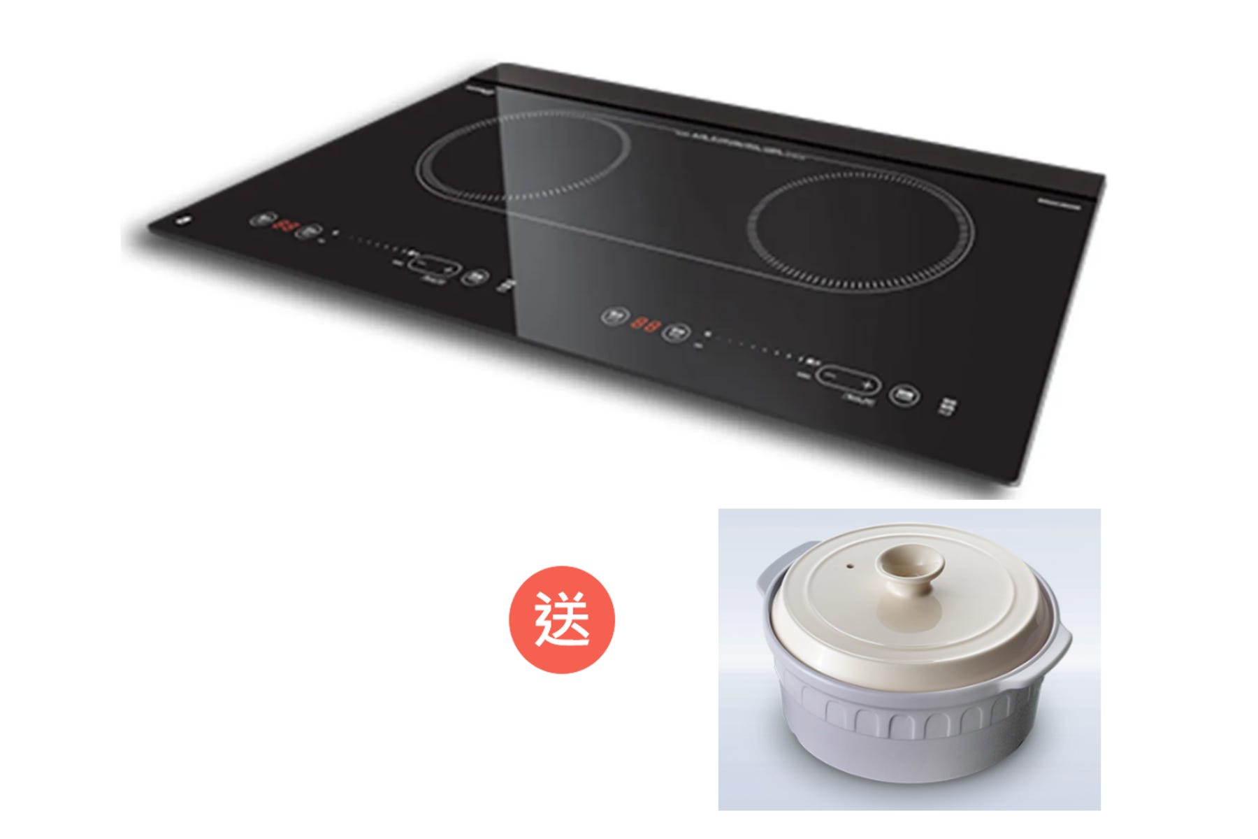 GIC-BD28B-S 嵌入式雙頭電磁爐 (送: IH Magic 魔法陶瓷煲CPI-122) 