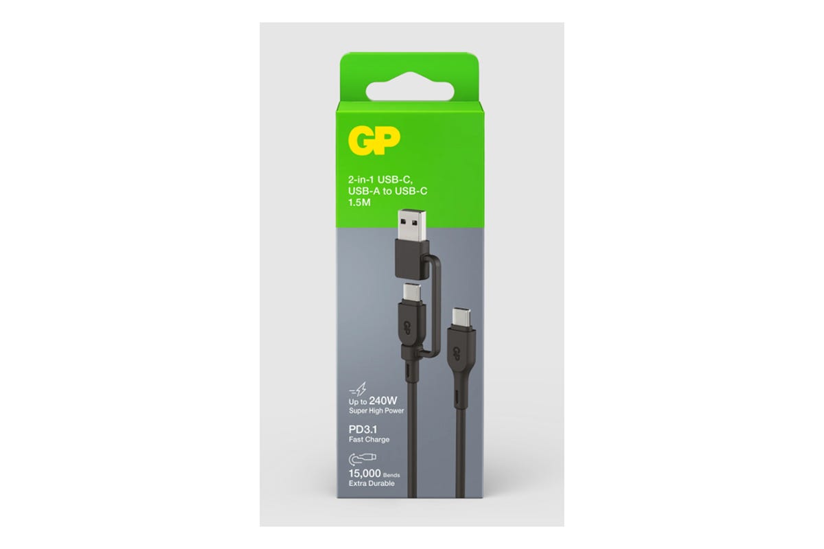 GP超霸1.5米2合1 USB-C / USB-A至USB-C 240W 數據傳輸充電線 CCBV