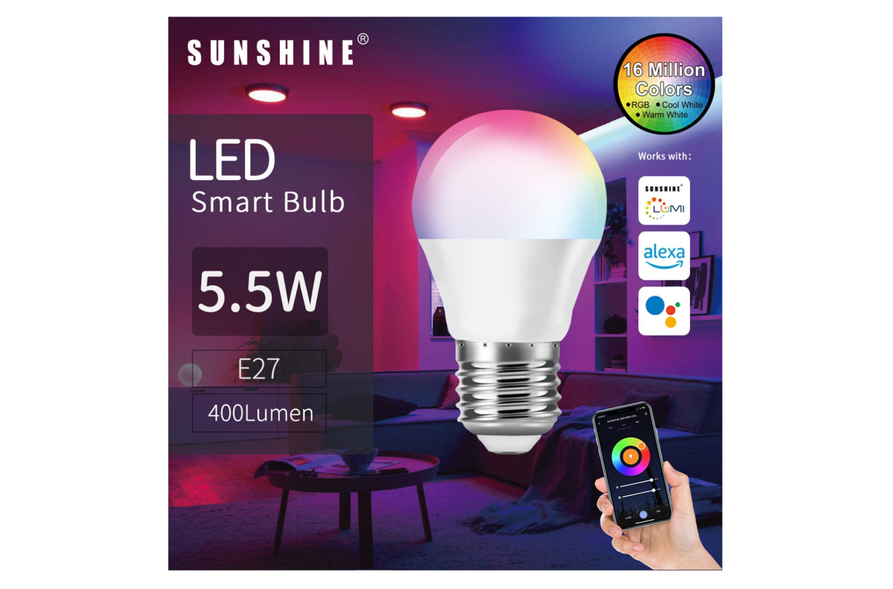 SGA-5.5W Smart LED Wifi Bulb 5.5W E27 (e-Coupon)