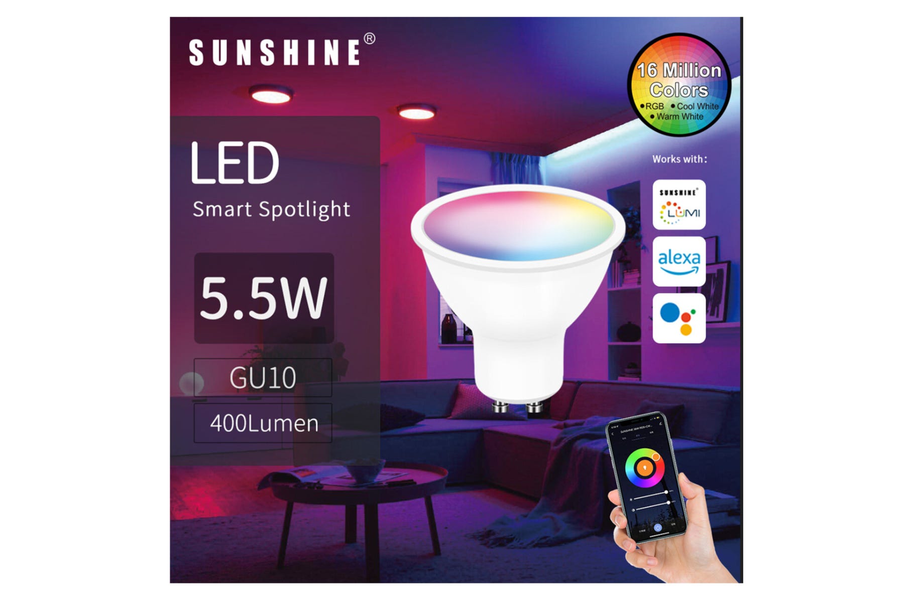 SGU10A-5.5W LED WiFi+藍芽智能射膽 5.5W GU10 (電子換領券)