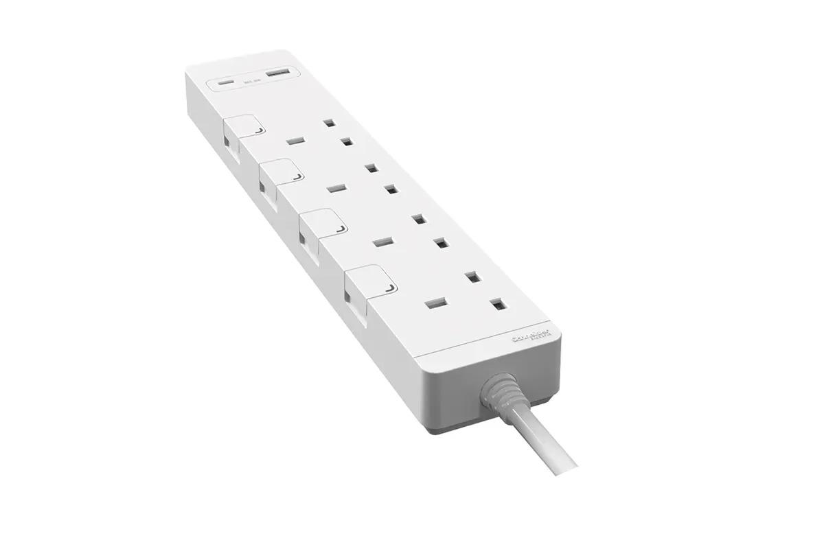TSH34ACUSB_3_WE AvatarOn Extend 13A 4 Gang Switched Extension Socket with 2 Gang USB Charger 30W PD3.0 Type A+C (3M Cable), White